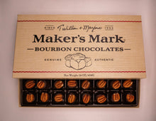 Box of Maker's Mark Bourbon Chocolates on a light pink background